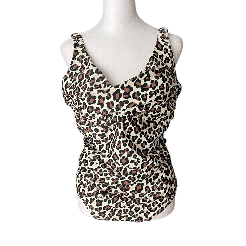 Kona Sol Large One Piece Swimsuit Vneck Animal Print Lace Up Back Swim